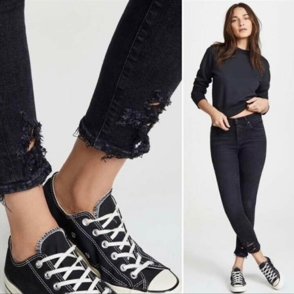 Agolde Sophie High Rise Skinny Crop Raw Frayed Hem Black jeans